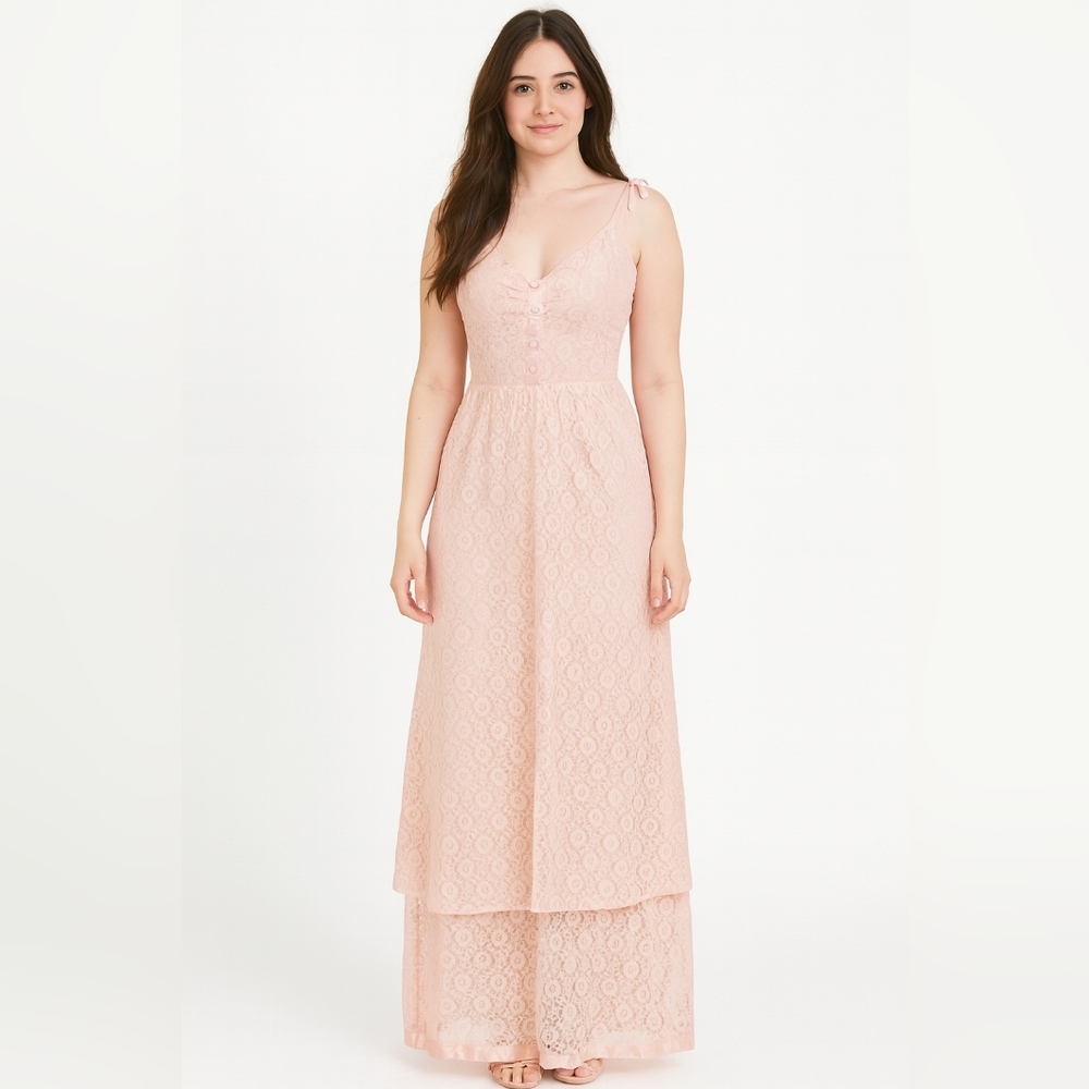 Candi Jones California Vintage 1970s Pink Lace Prairie‎ Cottage Maxi Dress